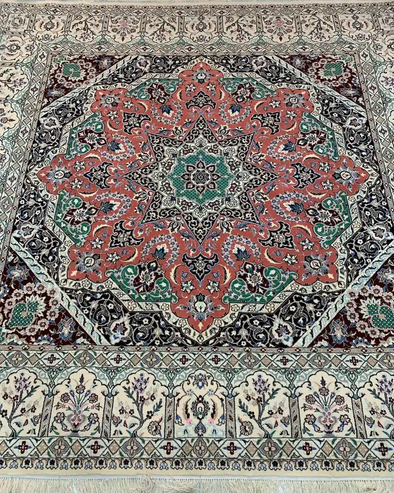 Isfahan Persian Handmade Carpet — Copper Eight-Point Star Medallion — 210 × 220 cm, PRR-IS-033