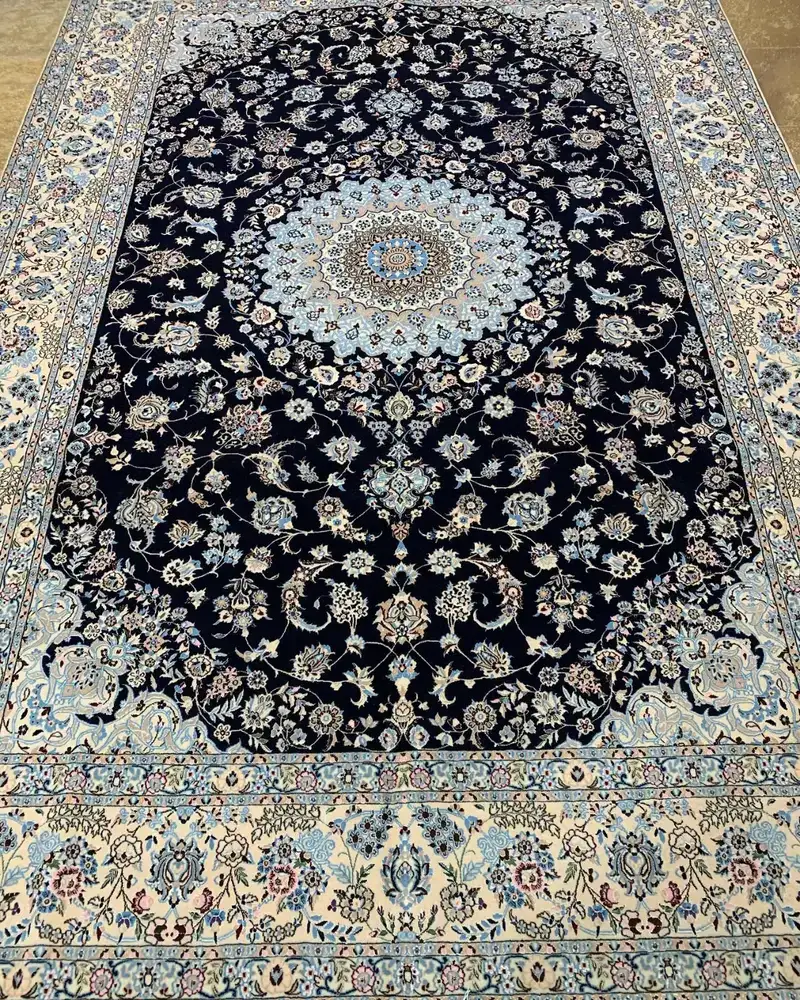 Isfahan Persian Handmade Carpet — Midnight Blue Grand Rosette Medallion — 215 × 315 cm, PRR-IS-042