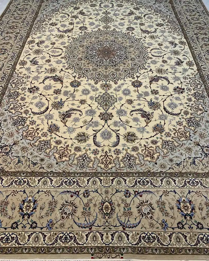 Isfahan Persian Handmade Carpet — Ivory Silver Grand Arabesque Medallion — 300 × 400 cm, PRR-IS-047