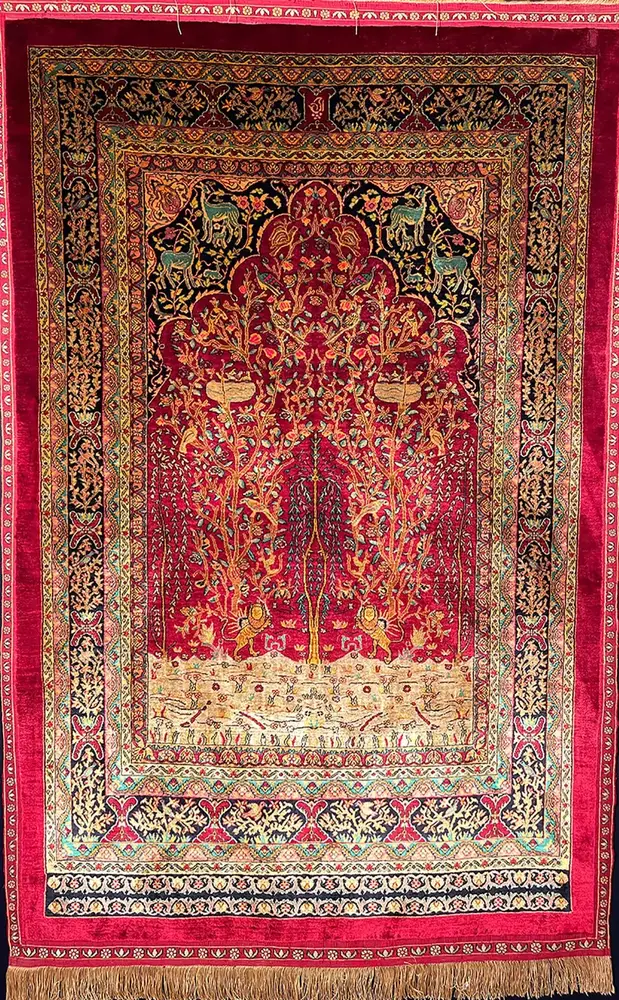 Khorasan Persian Hand-Knotted Silk Carpet, Mohtasham, 1.5 m² — PRR-KHN-010