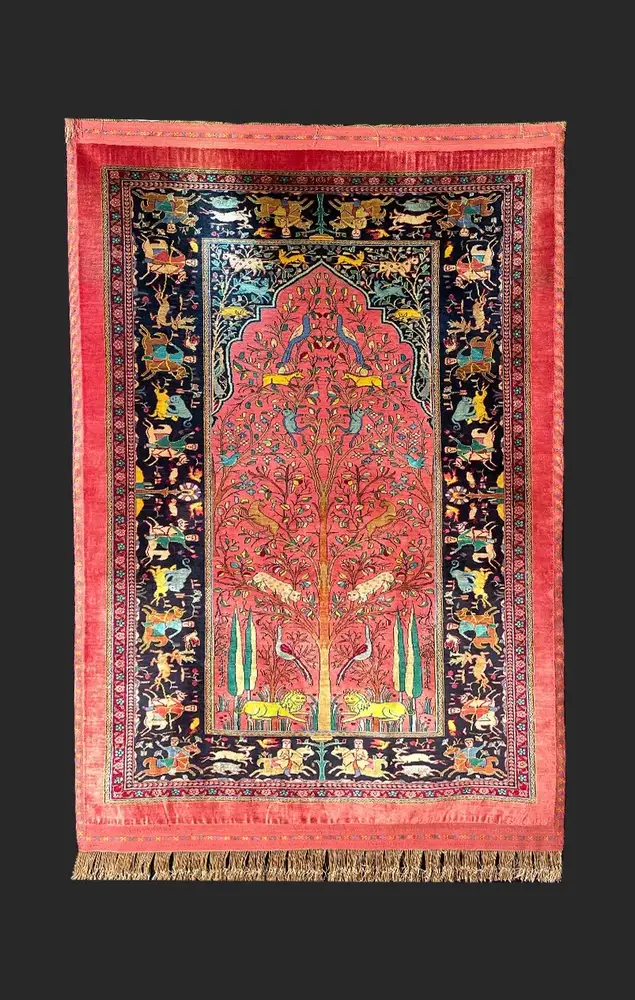 Khorasan Persian Hand-Knotted Silk Carpet, Mohtasham, Pink, 172 × 115 cm — PRR-KHN-033