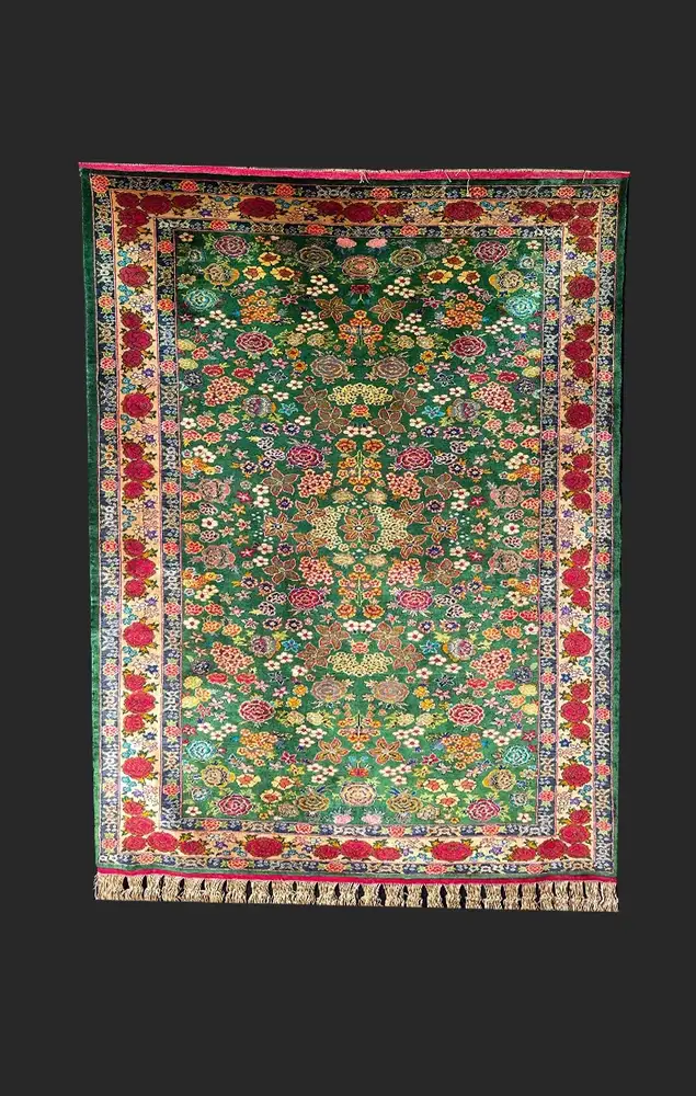 Khorasan Persian Hand-Knotted Silk Carpet, Thousand Flowers, 164 × 117 cm — PRR-KHN-037