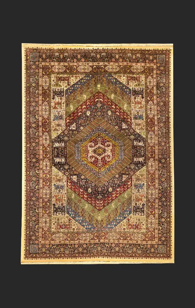 Khorasan Persian Hand-Knotted Silk Carpet, Qashqai, 250 × 350 cm — PRR-KHN-044