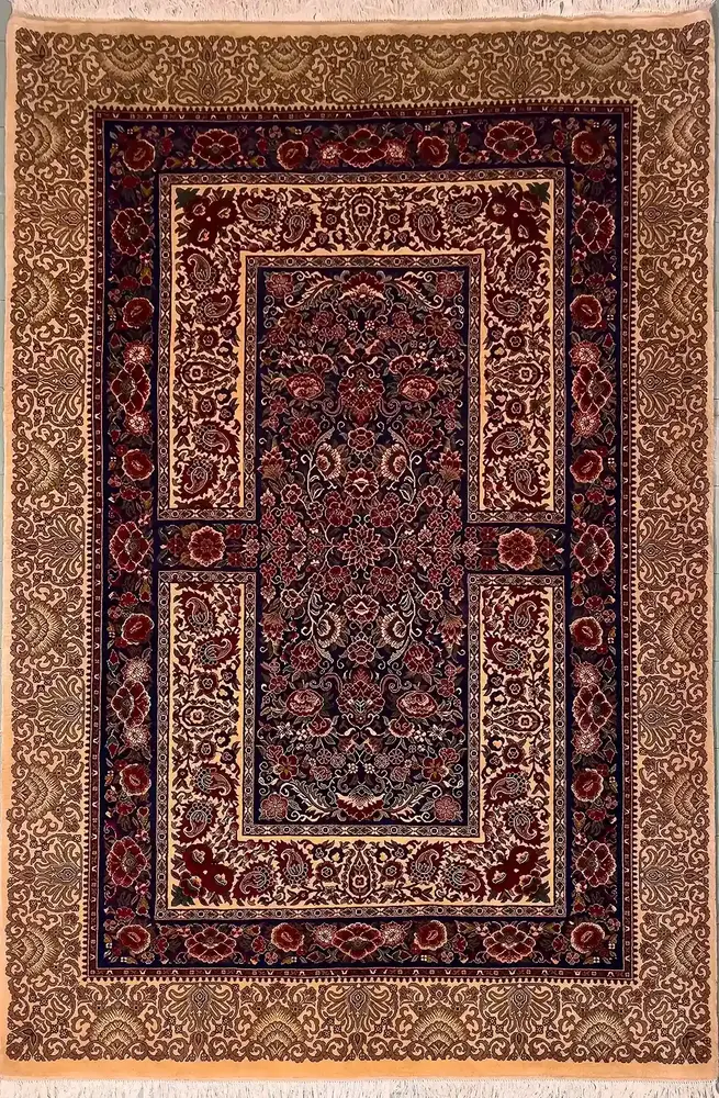 Khorasan Persian Hand-Knotted Wool & Silk Carpet, Garden of Paradise, Blue, 200 × 300 cm — PRR-KHN-050