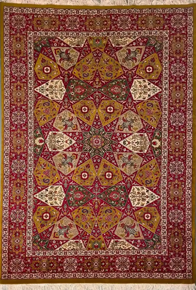 Khorasan Persian Hand-Knotted Wool & Silk Carpet, Zell-e Soltan, Green, 200 × 300 cm — PRR-KHN-056