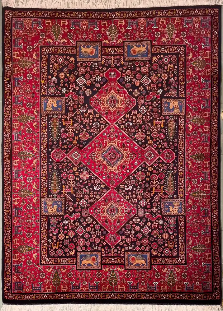 Khorasan Persian Hand-Knotted Wool & Silk Carpet, Qashqai, Navy, Navy, 200 × 300 cm — PRR-KHN-059