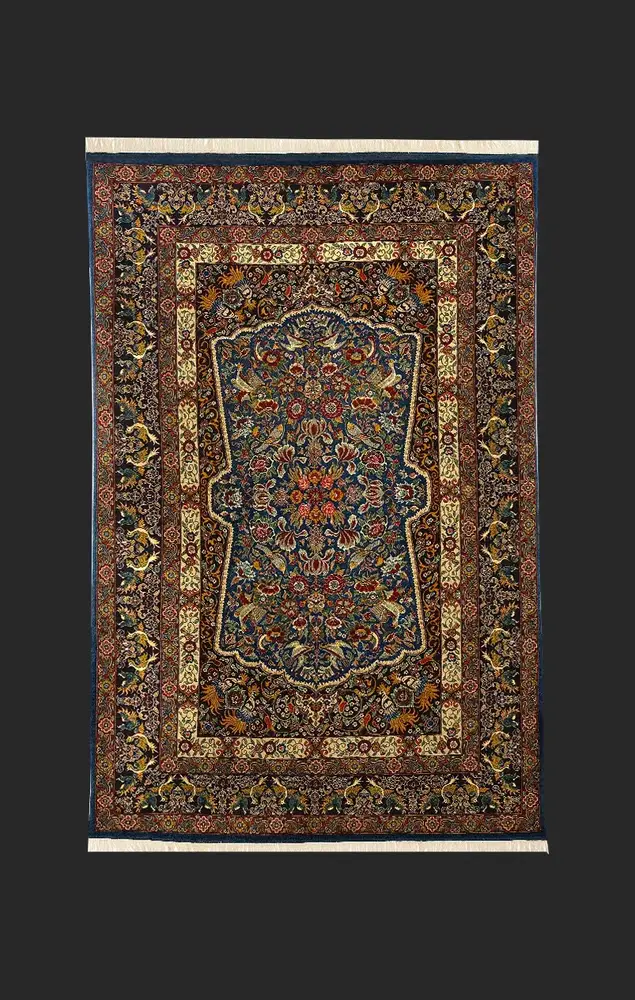 Khorasan Persian Hand-Knotted Wool & Silk Carpet, Royal Court, Blue, 200 × 300 cm, PRR-KHN-073 — PRR-KHN-073