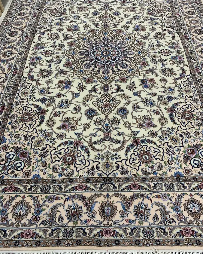 Naein Persian Handmade Carpet — Ivory Two-Tone Floral Medallion — 250 × 350 cm, PRR-NN-036