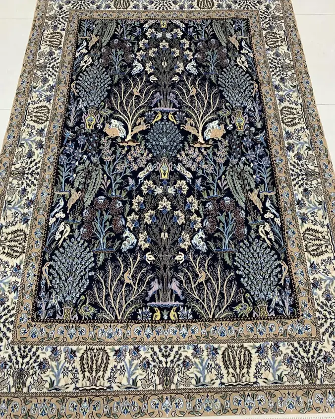 Naein Persian Handmade Carpet — Navy Tree of Life Pictorial — 140 × 207 cm, PRR-NN-040