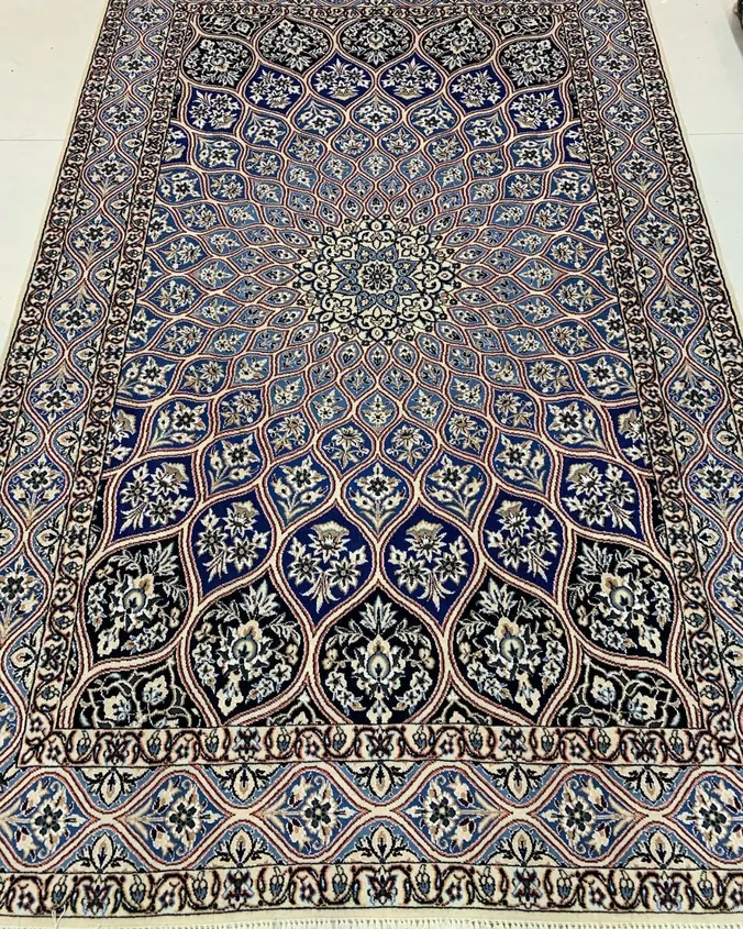 Naein Persian Handmade Carpet — Royal Blue Radiant Floral Medallion — 160 × 240 cm, PRR-NN-091