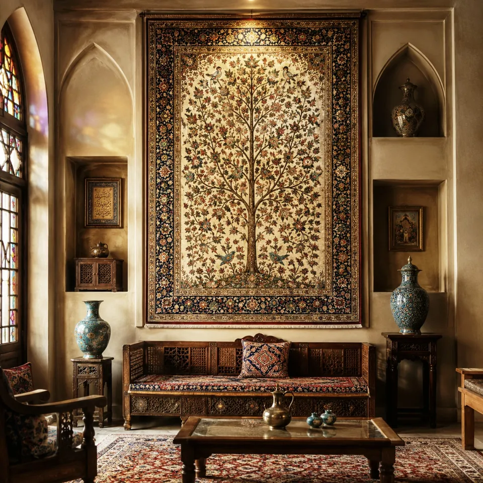Pure silk Persian hand-knotted rug