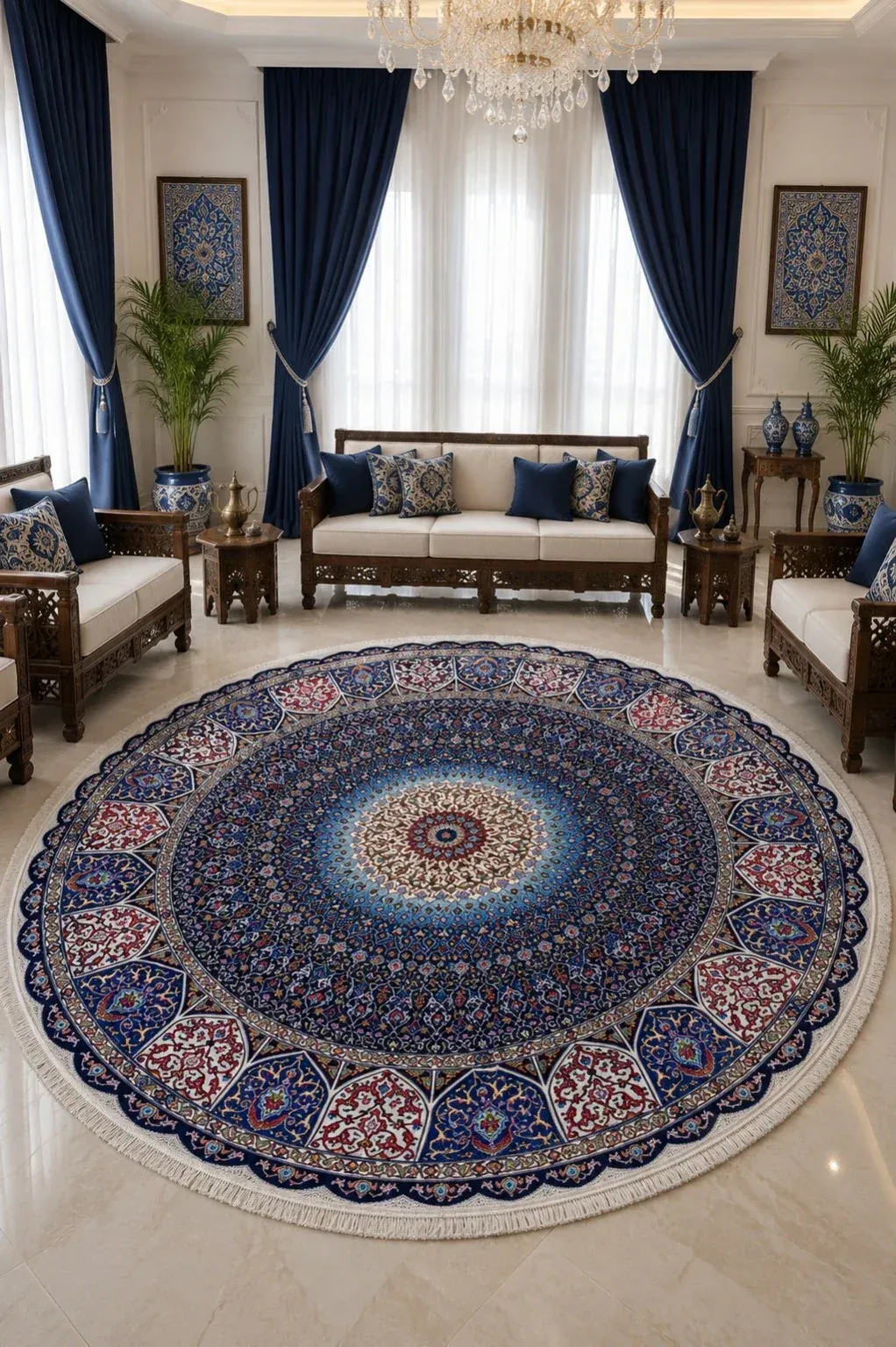 Imperial Azure Medallion Round Rug — PRR-RR-001