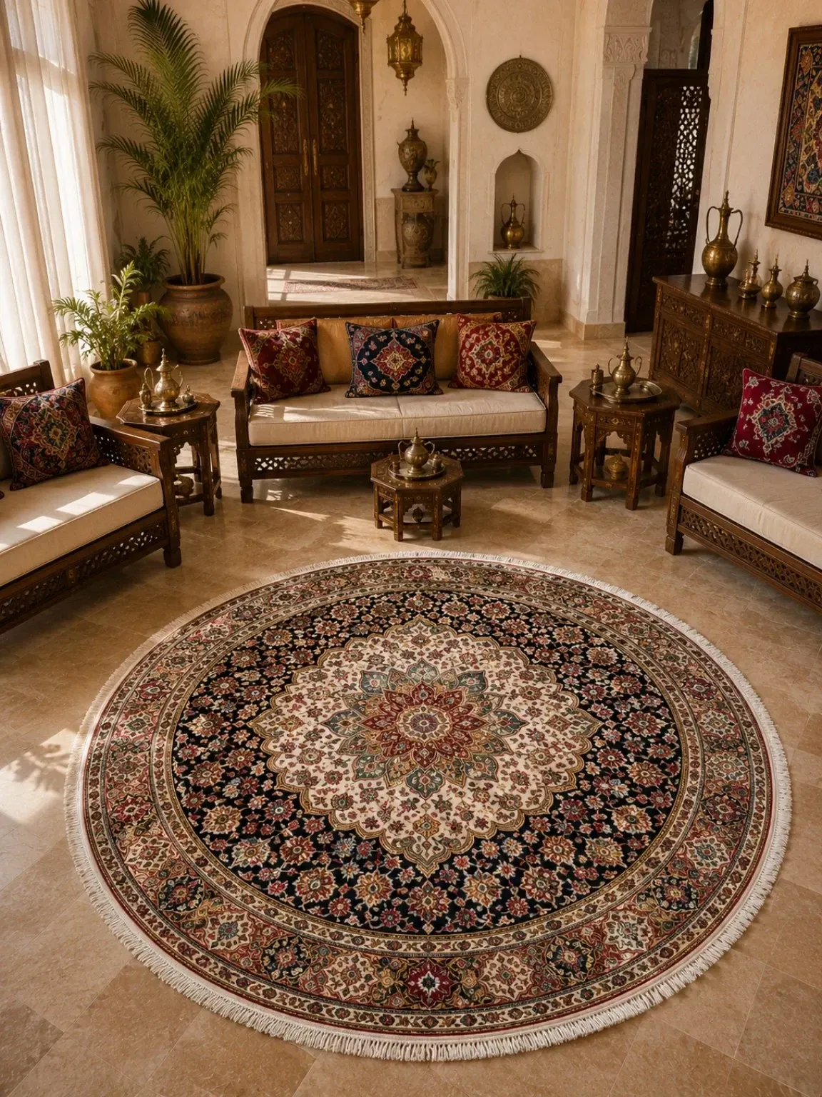 Royal Midnight Blossom Round Rug — PRR-RR-015