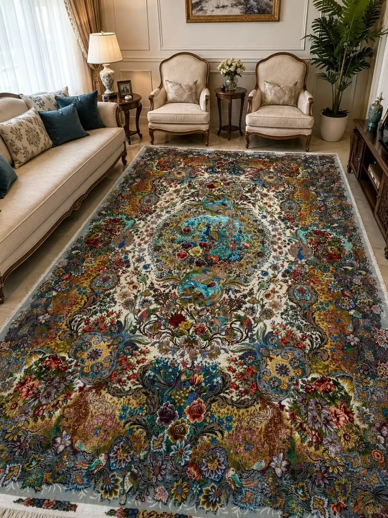 Tabriz Peacock Garden Luxury Hand-Knotted Rug Pair — PRR-TZ-004